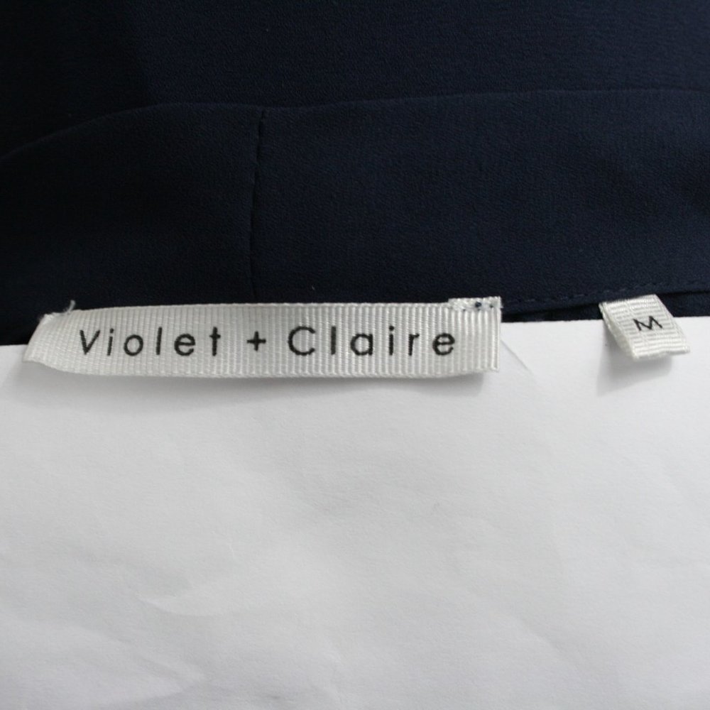 Vintage 90's Violet + Claire Navy Blue Poly Semi-Sheer Pleated Blouse SZ M EUC - Picture 5 of 7